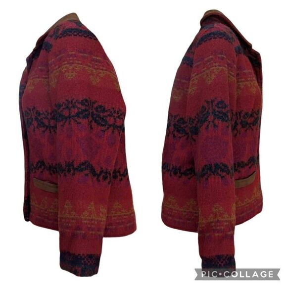 Vintage Woolrich Jacket Red Southwestern Aztec Suede Trim Wool USA Size S Button - Picture 6 of 10